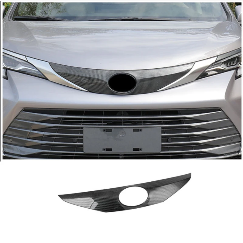 

For Toyota Sienna 2021 2022 ABS black Front Grille Logo Net Frame Cover Engine Hood Garnish Trims Car External Accessories