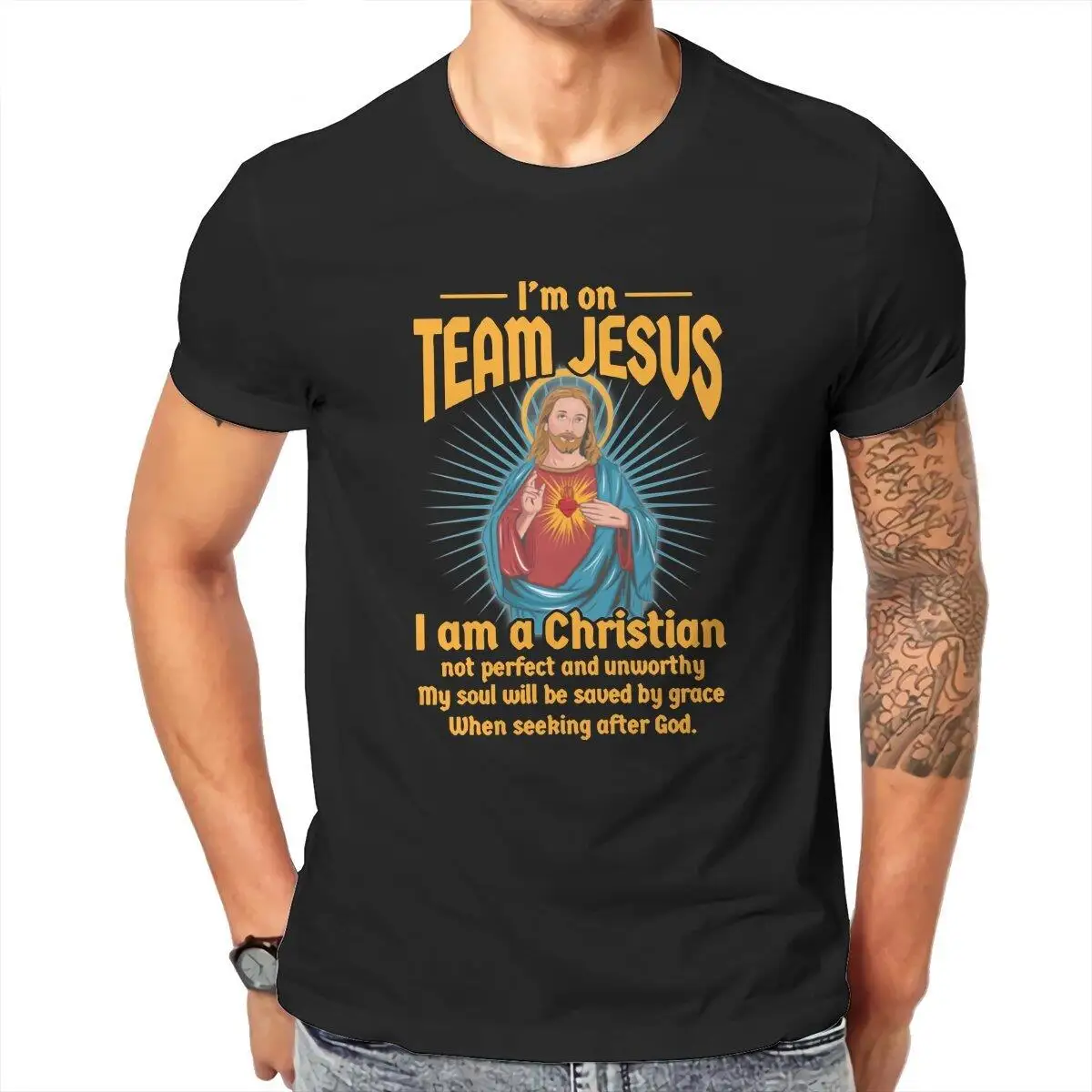 I Am on Team Jesus  T-Shirts for Men Christ Christian Religion Casual Cotton Tees Round Collar T Shirt New Arrival Tops