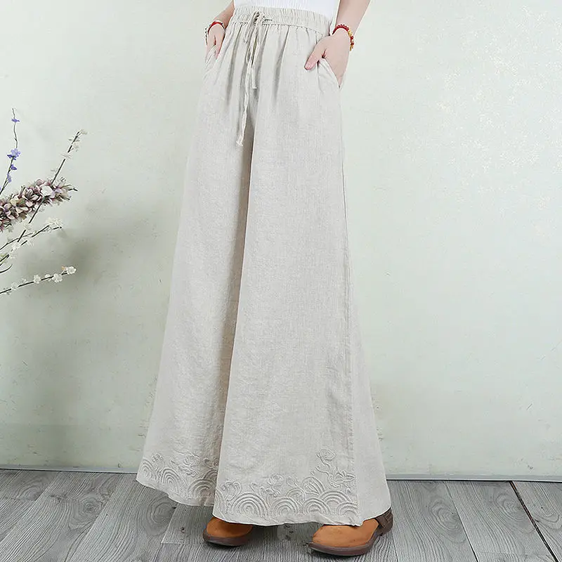 

Vintage Literature and Art Cotton Linen Wide Leg Pants Woman Clothing Large Size Women's Korean Fashion Streetwear Y2k Harajuku