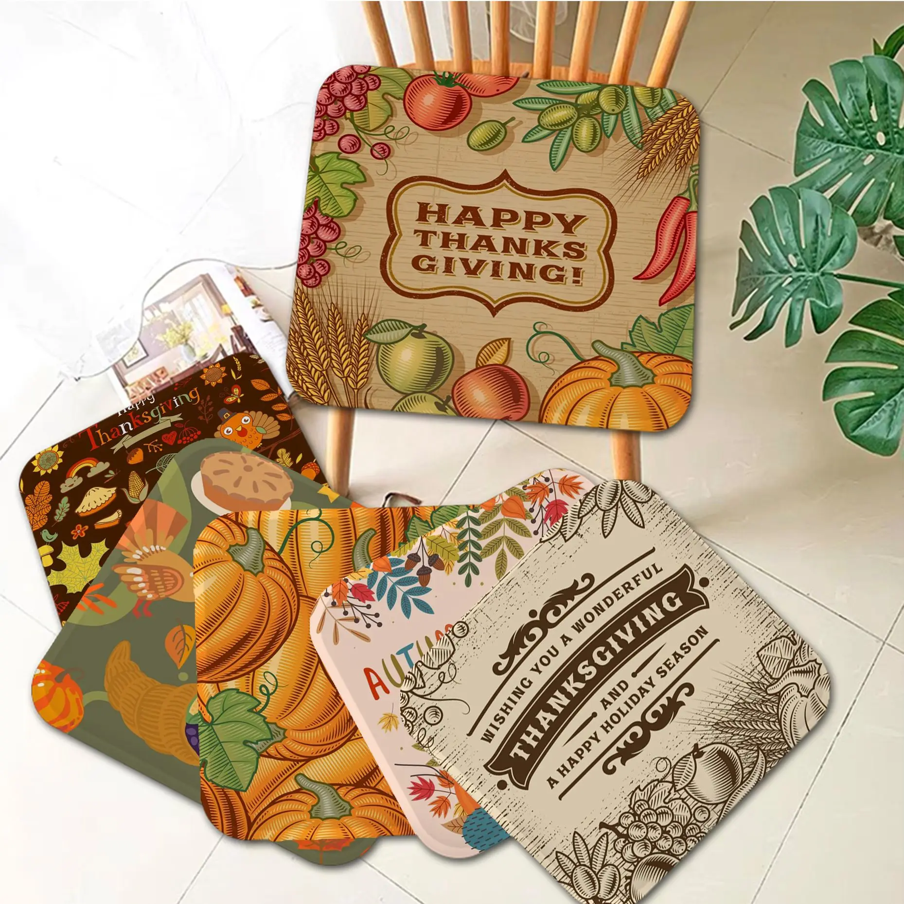 

Thanksgiving Pumpkin Simplicity Meditation Cushion Stool Pad Dining Chair Tatami Seat Cushion Anti-Slip Cushions Home Decor