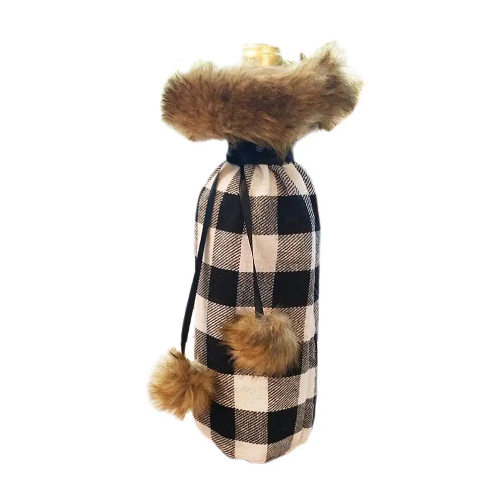 

Christmas Wine bottle Cover Plaid Wine Bottle Set Christmas Home Decoration