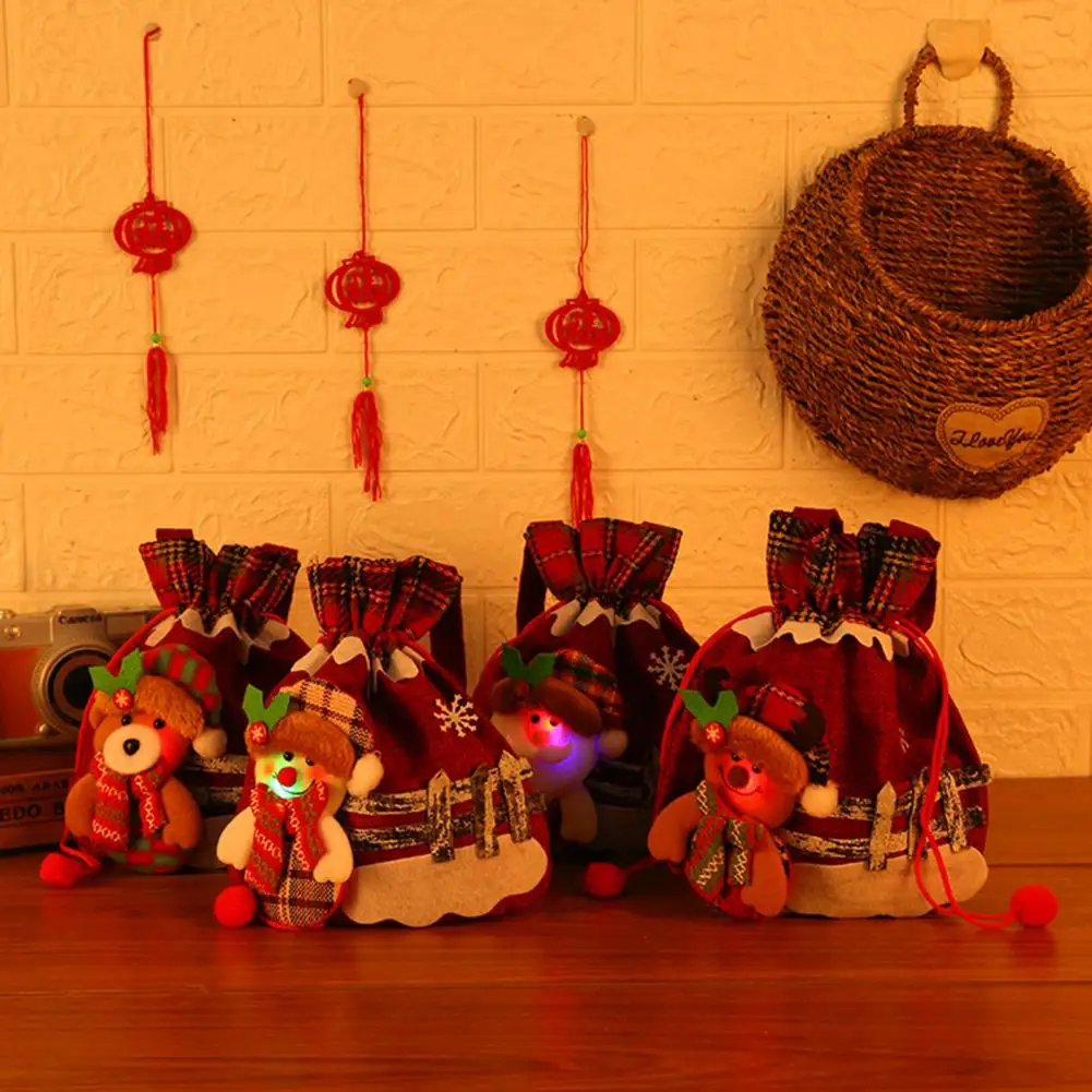 

Portable Eco-friendly Christmas Party Dress Up Props Storage Bag Luminous Holiday Gift Bag Cute Elk Children Gift