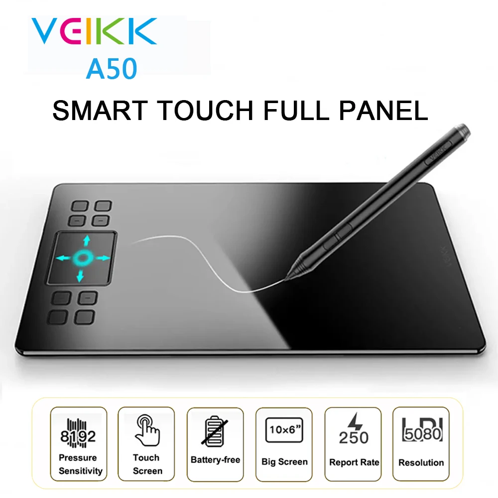 

VEIKK A50 10 inch Graphics Tablet Drawing board 8192 levels Battery-Free Passive Pen Pressure Sensitivity for Digital Tablet