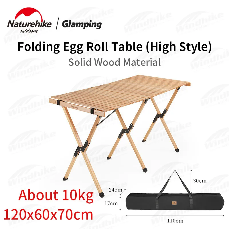 

Naturehike Portable Folding Camping Table Outdoor Picnic Barbecue Party Garden Solid Wood Egg Roll Table 30kg Bearing Weight