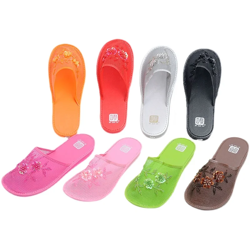 2022 Womens Ladies Fashion Stylish Mesh Floral Slippers Slides Slip On Flats Flip Flop Loafers Mules Fresh Breathable Home