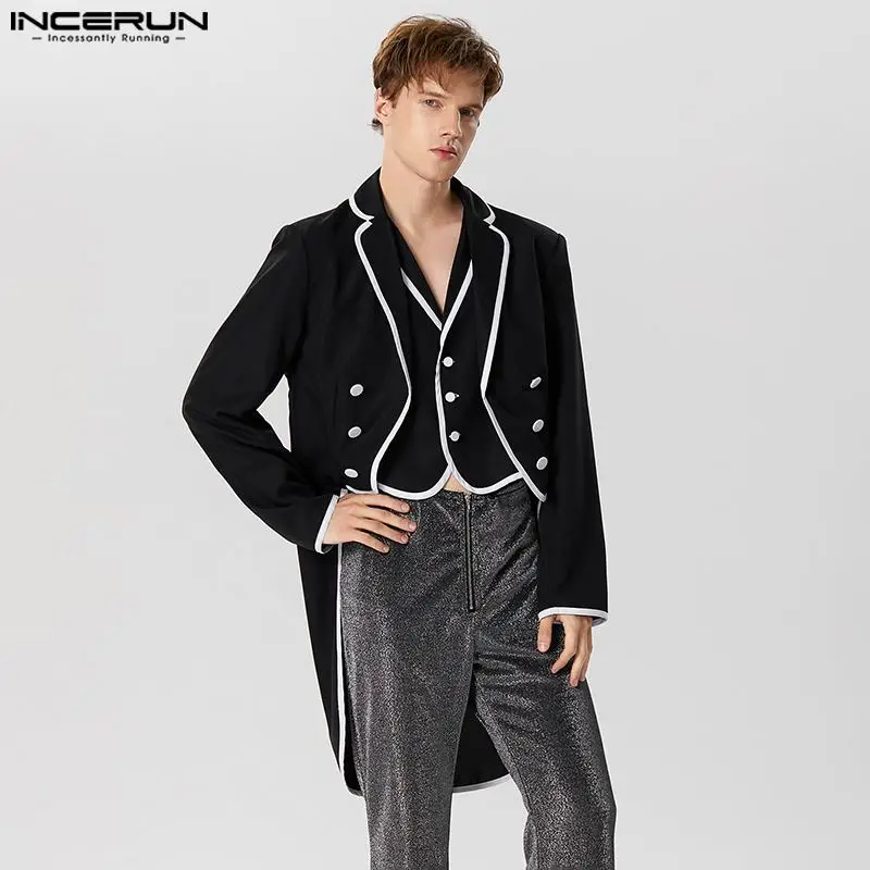 

Мужской Блейзер INCERUN в стиле пэчворк, с отложным воротником и длинным рукавом, уличная одежда на пуговицах, повседневные Костюмы, осень 2023, модные мужские тонкие пальто