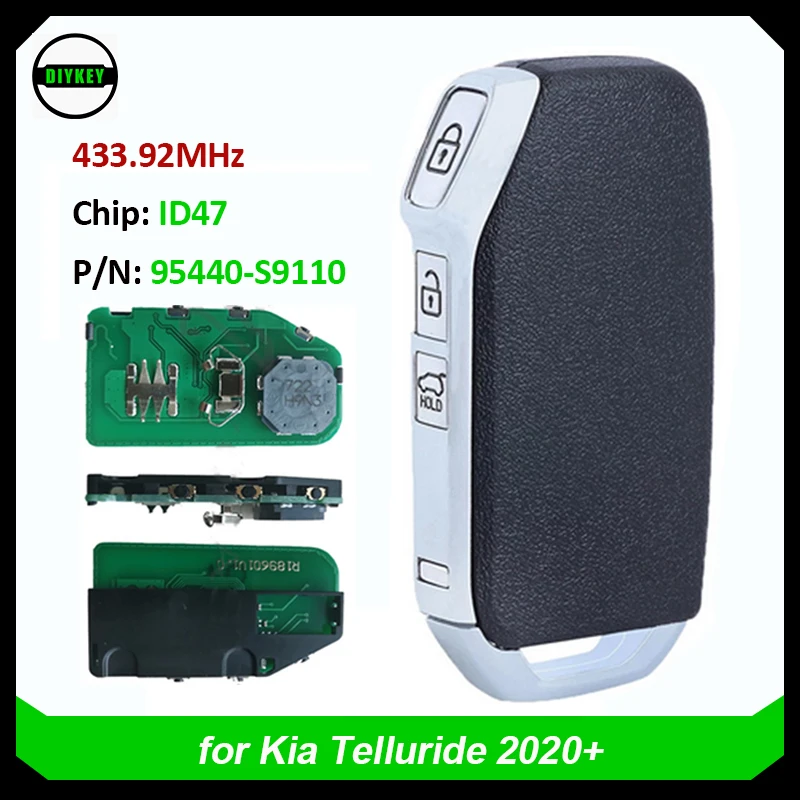

DIYKEY 95440-S9110 3 Button Keyless Smart Key Fob 433.92MHz FSK NCF2951X ID47 CHIP for Kia Telluride 2020+