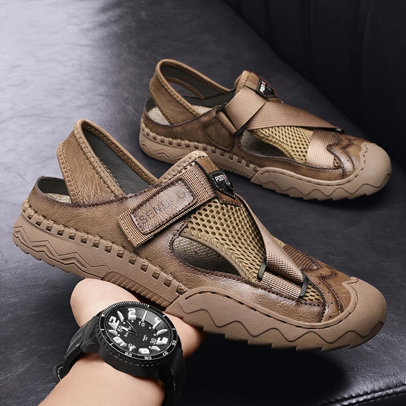 

Новинка; Летние дышащие мужские сандалии; Модные римские сандалии; Мужская повседневная обувь из сетчатого материала ручной работы; Мужски...