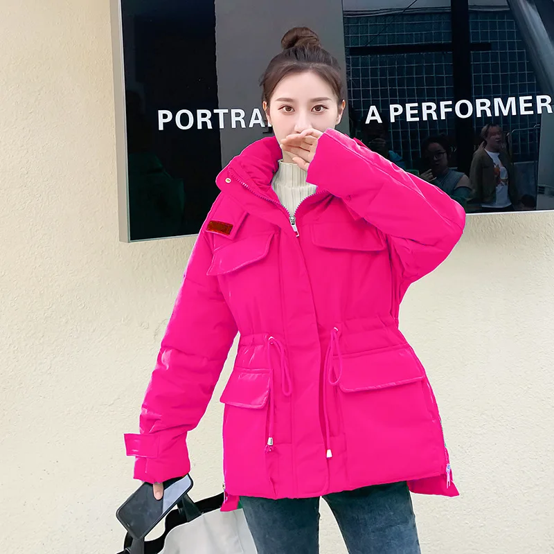 GRELLER New Winter Women Jacket Short Thicken Outwear Hooded Wadded Coat Drawstring Parkas Cotton-padded Puffer Jacket Clothes