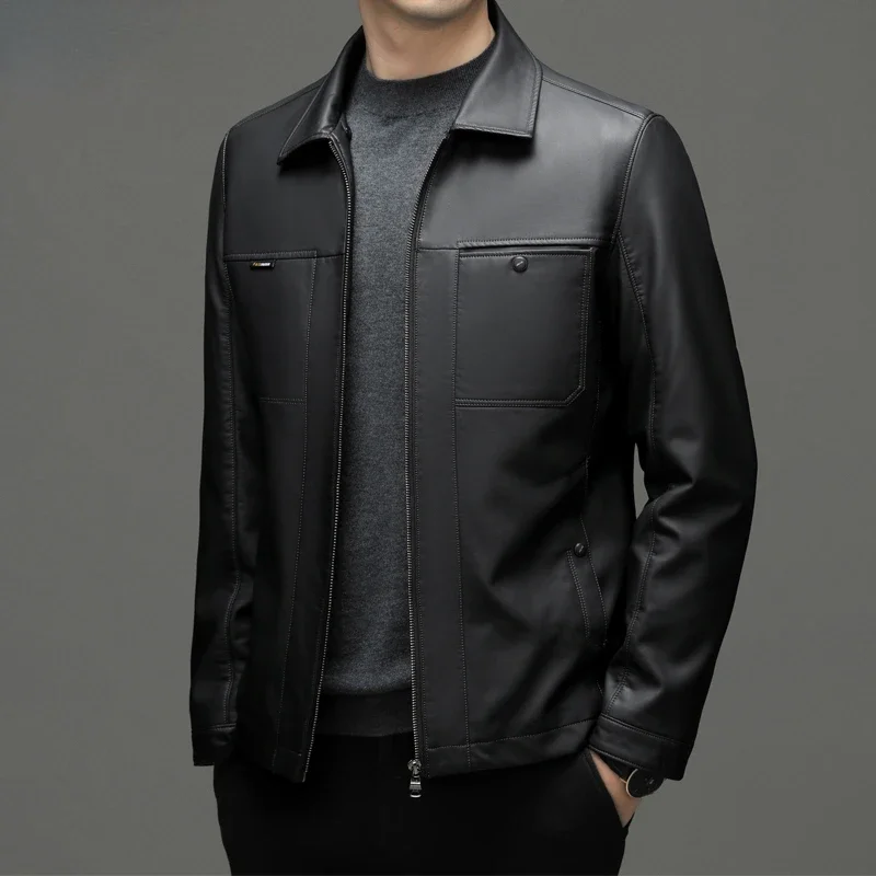 Куртка мужская из натуральной кожи свободный пуховик деловой Повседневный стиль