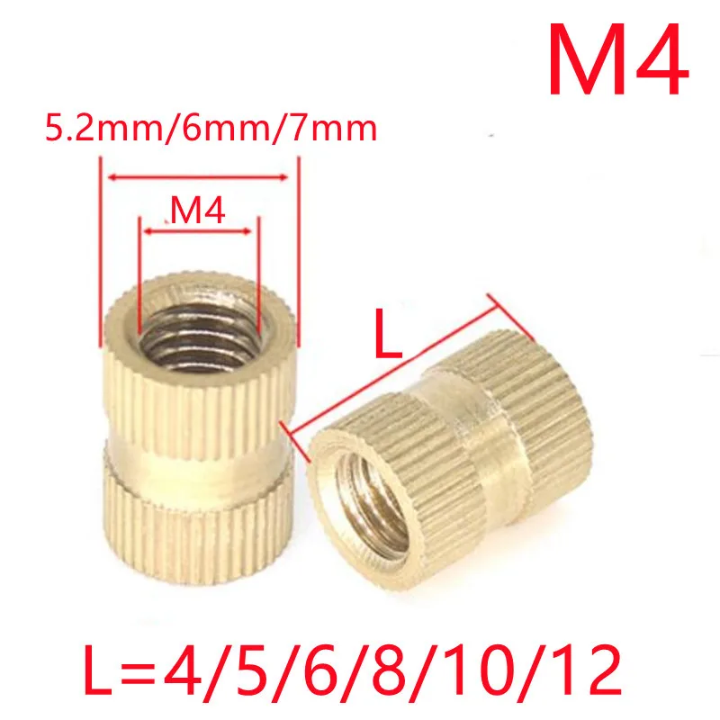 

20-50pcs/lot m4*4/5/6/8/10/12 OD=5.3/6/7mm Brass Insert Knurled Nut For Injection Moulding