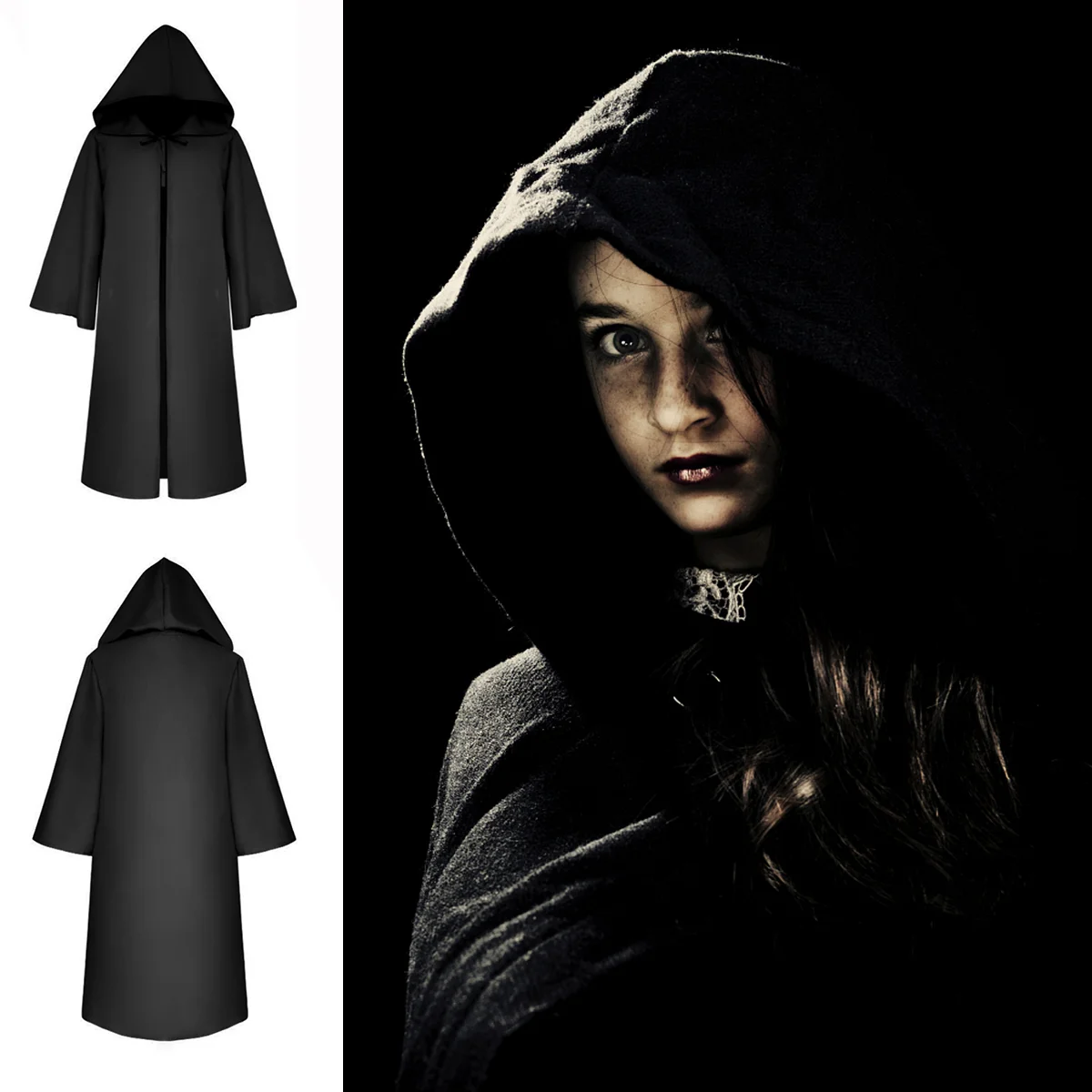 Halloween Cape Black Cloak Death Wizard Robes Man Hoodies Men Mens Costume Corset