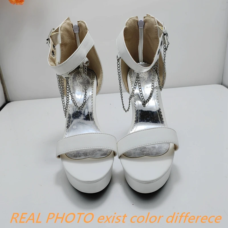 ORCHA LISA Laides Sandals Peep Toe Ultrahigh Heel 12cm Buckle Strap Metal Chain Platform 3cm Dating Shoes Plus Size 47 48 50