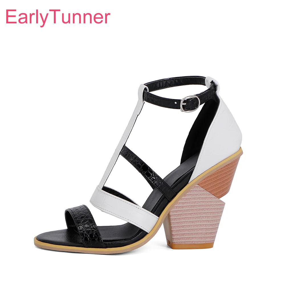 

Женские босоножки на танкетке, милые офисные Классические босоножки белого, коричневого цвета с круглым носком, на высоком каблуке, большие размеры 12, 43, 45, 48, 2022