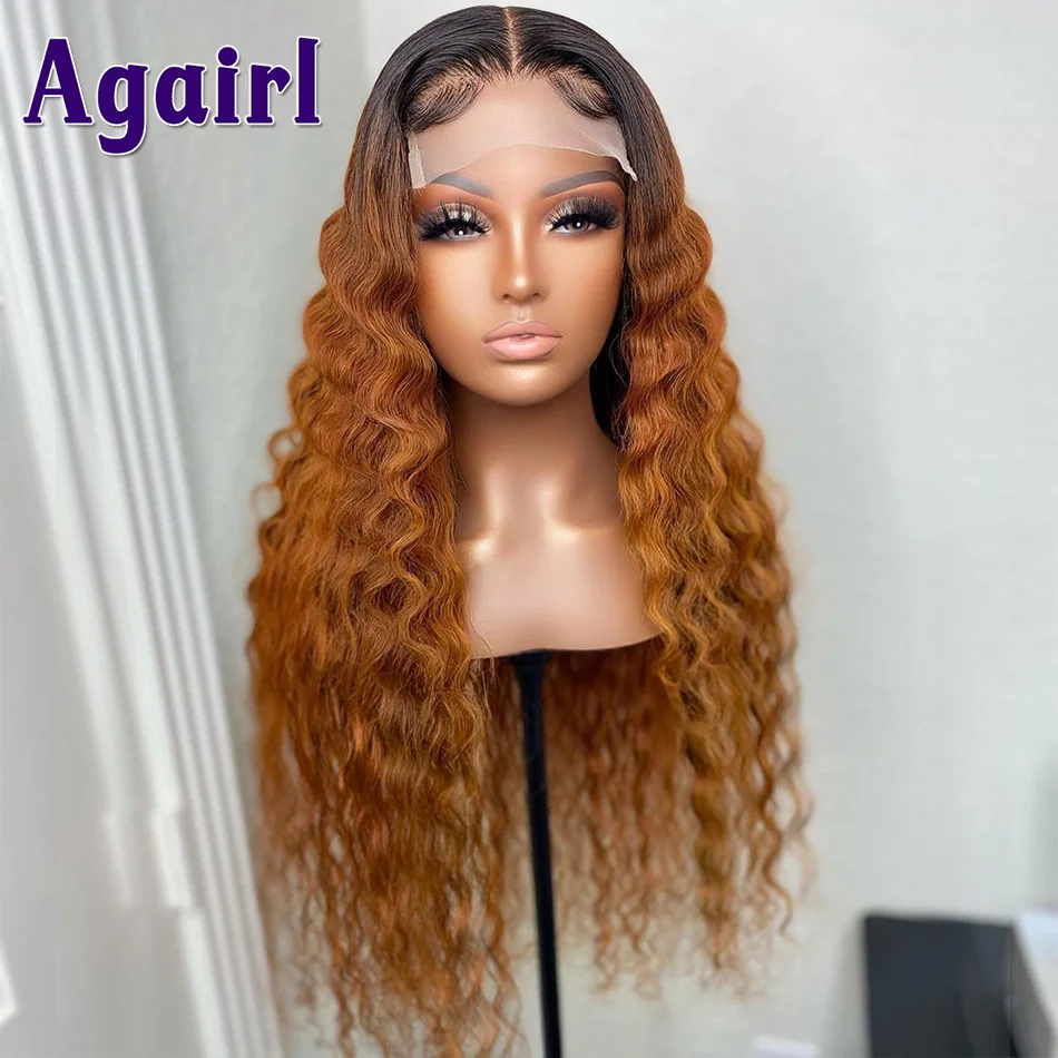 Ombre Ginger Transparent 13x6 13x4 Loose Deep Wave Lace Frontal Human Hair Wigs 1B/30 Deep Curly 5x5 Lace Closure Wigs for Women