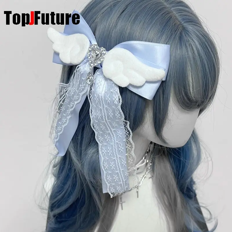 Harajuku Y2K girl landmine series cute Lolita headwear lace rhinestone bow soft home spinka do włosów biżuteria