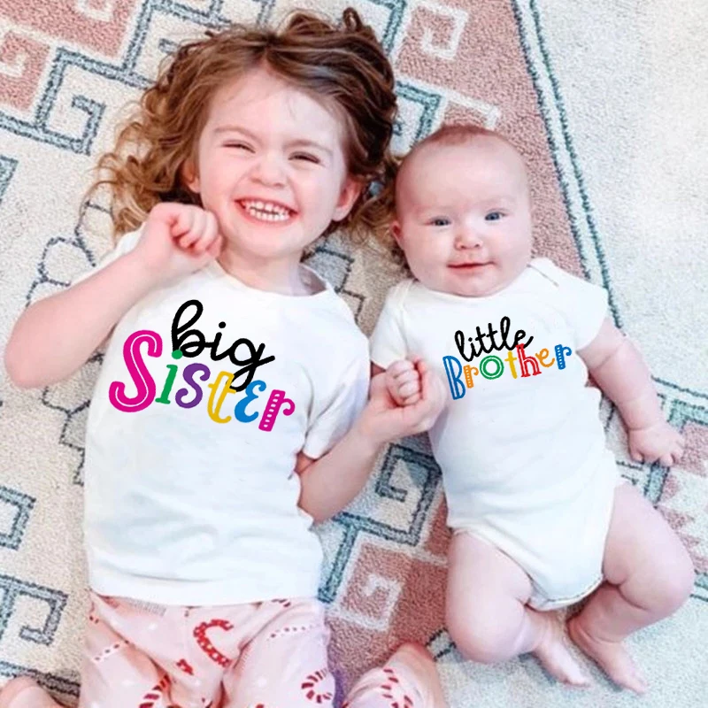 

Personalized Big Sister Little Brother Matching Clothes Short Sleeve Kids T-shirt Bodysuit Birthday Party Family Look Outfit Tee