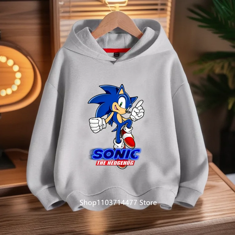 2025 New Spring Autumn Sonics Hoodies Kids Cartoon Boys Girls Long Sleeve Sweatshirt Children Casual Hood Tops 100cm-160cm Heigh