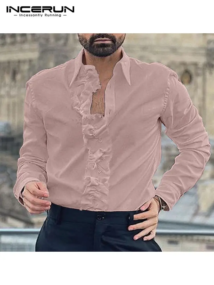 

Fashion Casual Style New Men Tie Long Sleeve Shirts Casual Male Solid Comfortable Button Up Party Blouse S-5XL INCERUN Tops 2022