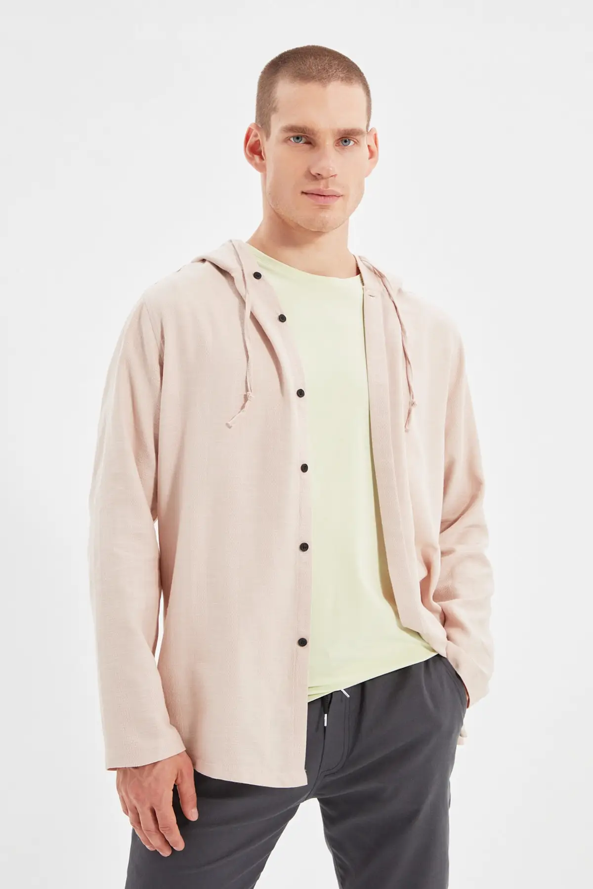 

Trendyol Male Slim Fit Striped Flannel Hooded Long-Sleeve Shirt TMNAW22GO0035