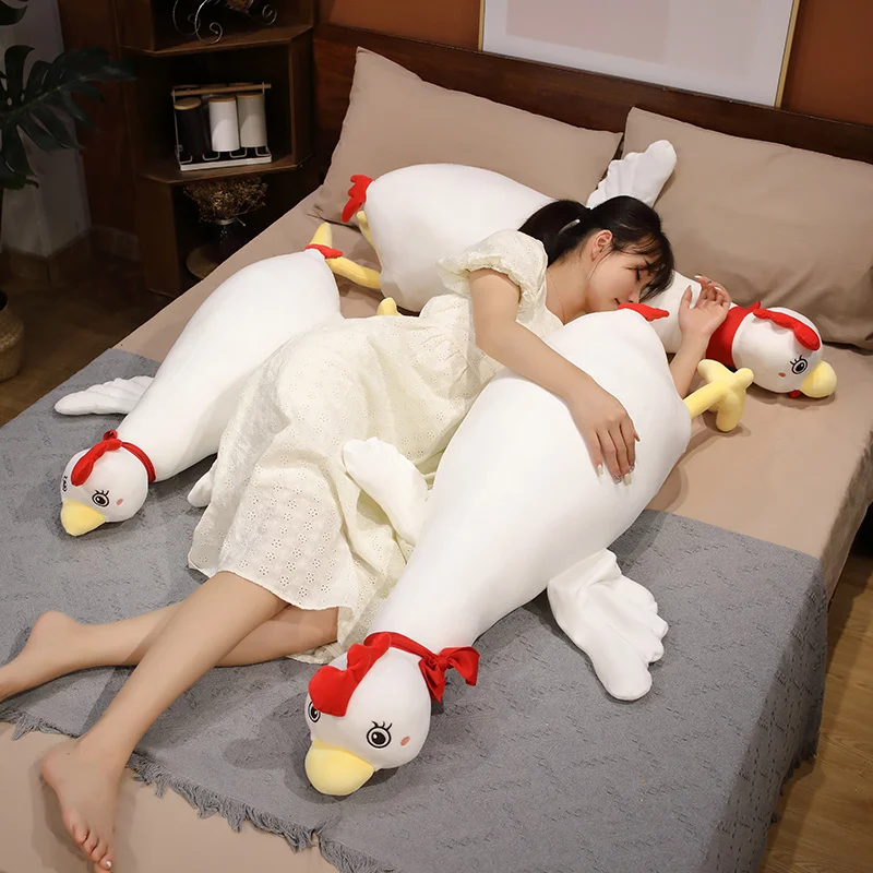 

80/100/130/150cm Lovely Lying White Chicken Dolls Cartoon Cute Soft Stuffed Animals Chicken Toys Room Bed Sofa Cushion Nice Gift