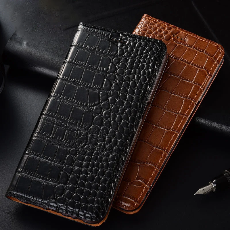 

Crocodile Veins Genuine Leather Case For LG Stylo 5 6 Wing 5G Welvet 5G Magnetic Anti-drop Anti-scratch Cowhide Flip Cover Case