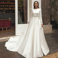 boho a line o neck wedding dress elegant long sleeve lace appliques bridal gown backless zipper sweep train robe de mariee