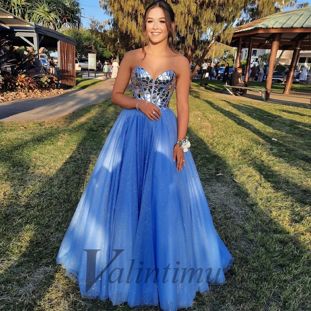 

Valintimu Charming Sweetheart Strapless Tulle Luxury Celebrity Gown Evening Dress A-Line Sequined Custom Made Vestido De Fiesta