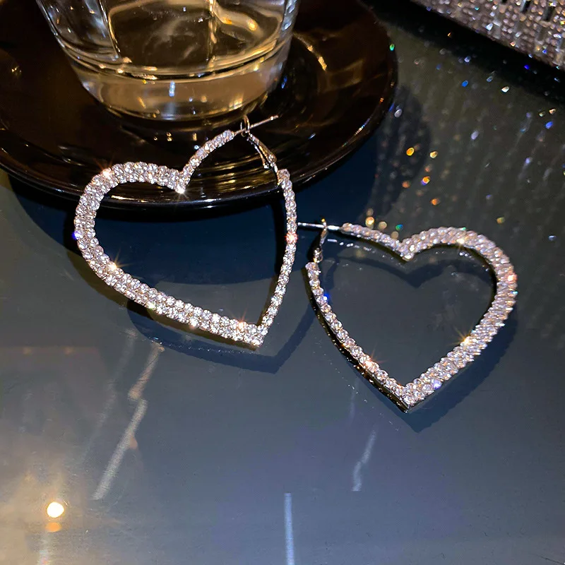 

Korean Fashion Exaggeration Personality Love Earrings For Women Full Of Diamond Temperament Exaggeration Exquisite Jewelry Gifts