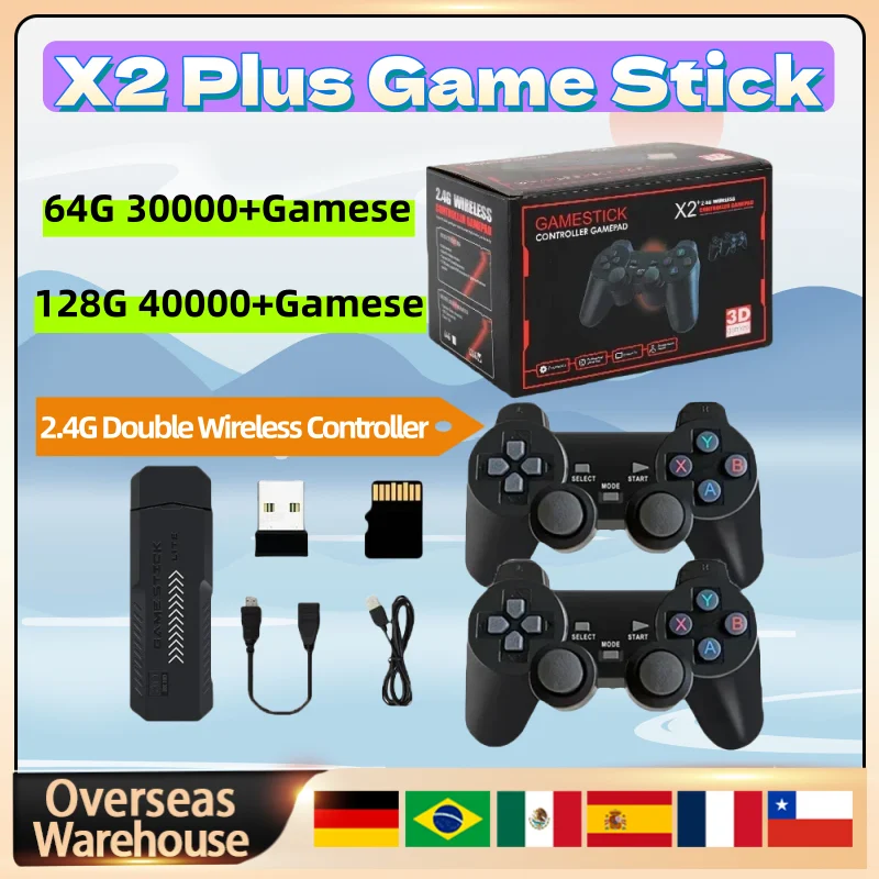 X2 Plus Game Stick 4K игровой плеер 3D HD ретро игровая консоль 2 4G двойной беспроводной