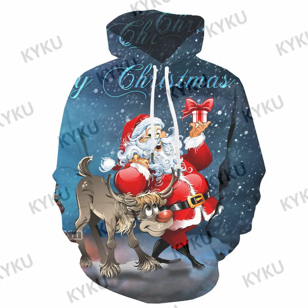 

KYKU Christmas Hoodie Men Santa Claus Hoody Anime Christmas Deer Hoodie Print Gift Sweatshirt Printed Unisex Hip Hop Winter