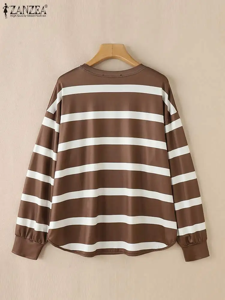 Женские полосатые Джемперы ZANZEA повседневные свободные пуловеры винтажные