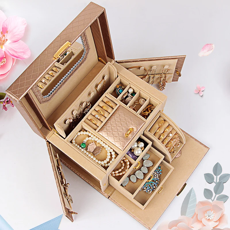Large Capacity Jewelry Box Storage Organizer Case with Lock Wooden Jewelry Box Storage Organizer Earrings Birthday Gift Ideas