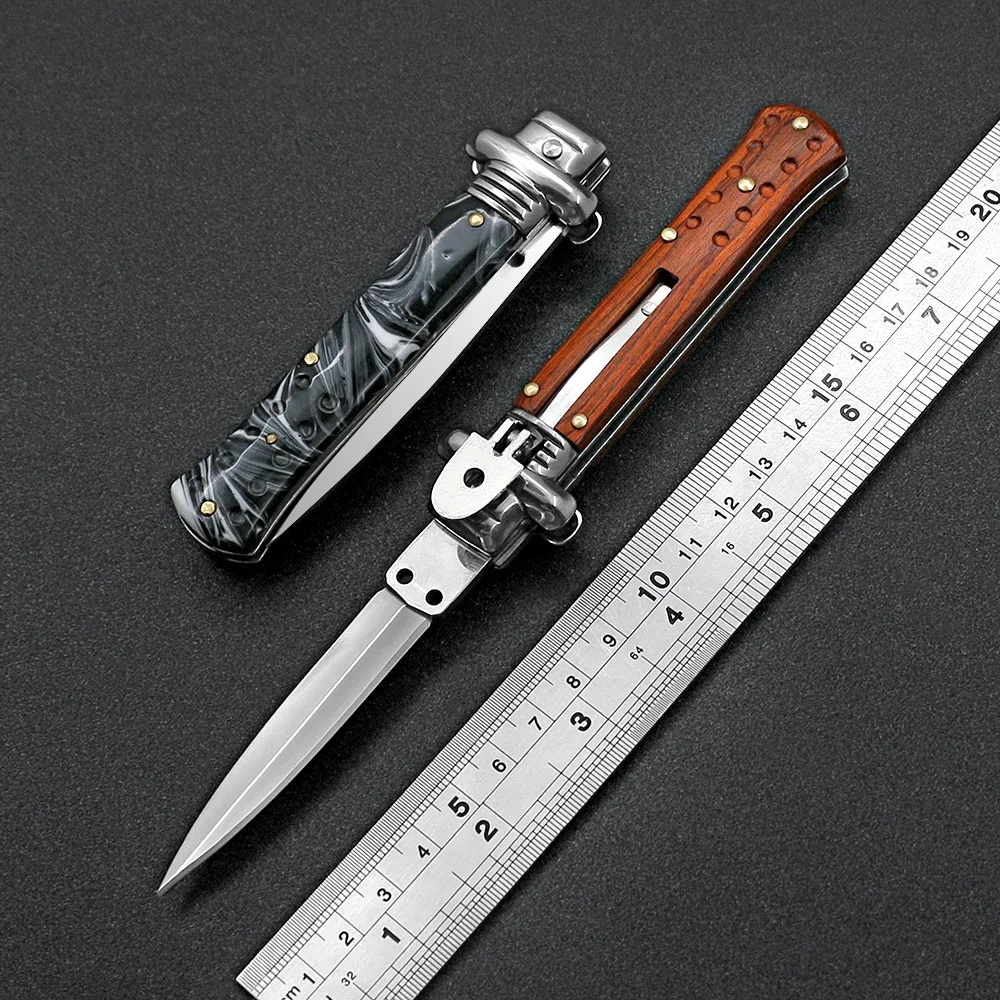 

Mini Outdoor OTF Hunting Italian Mafia AKC Camping Survival Knife 440 Mirror Blade Colorful Wooden Handle EDC Multitool