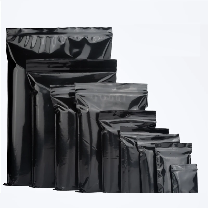 

100 шт. черные плоские пакеты zip lock из ПЭТ