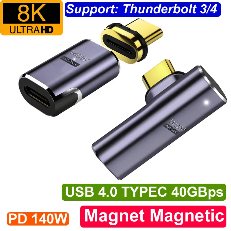 

Magnet Magnetic USB 4.0 TYPE-C Aluminum 8k@60hz 4K 1080P Pd 140w 20V-5V 5A Fast Charging Data Transfer 40gbps Tablet Adapter Audio Video Cable Plug For Thunderbolt 3/4 projection TV HDTV LAPTOP Phone