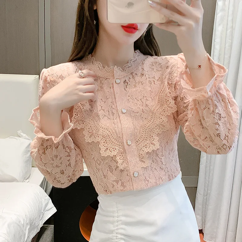 

Women Tops Long Sleeve Blouse Blusas Mujer De Moda Verano Elegantes Shirts Spring and Summer Lace Ruffles Korean Version