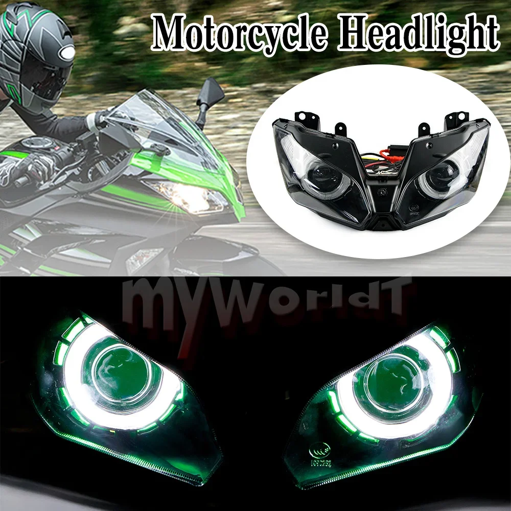Фото Подходит для Kawasaki Ninja 300 2013-2018 EX300 мотоциклетная фара «ангельские глазки» HID фара NINJA 300 2014 2015 2016 2017 №1