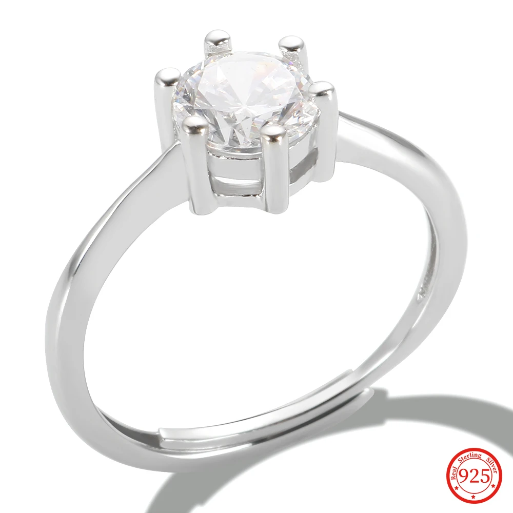

Adjustable 925 Sterling Silver Rings for Women Round Clear CZ Finger Jewelry 2023 New in Exquisite Wedding Engagement Rings Gift
