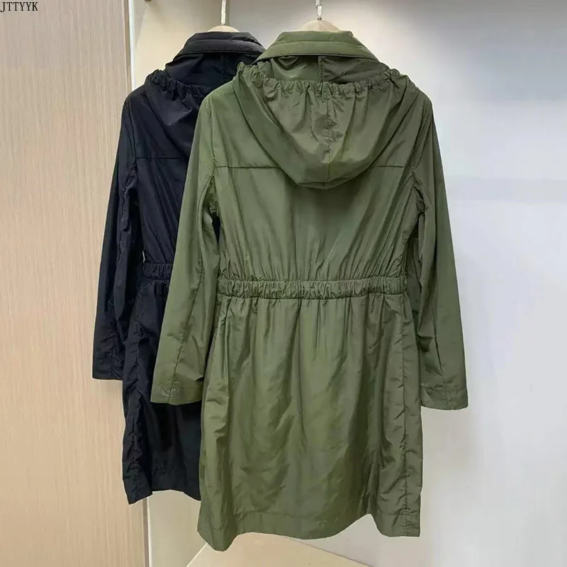 Женский тонкий длинный дождевик с капюшоном длинным рукавом |