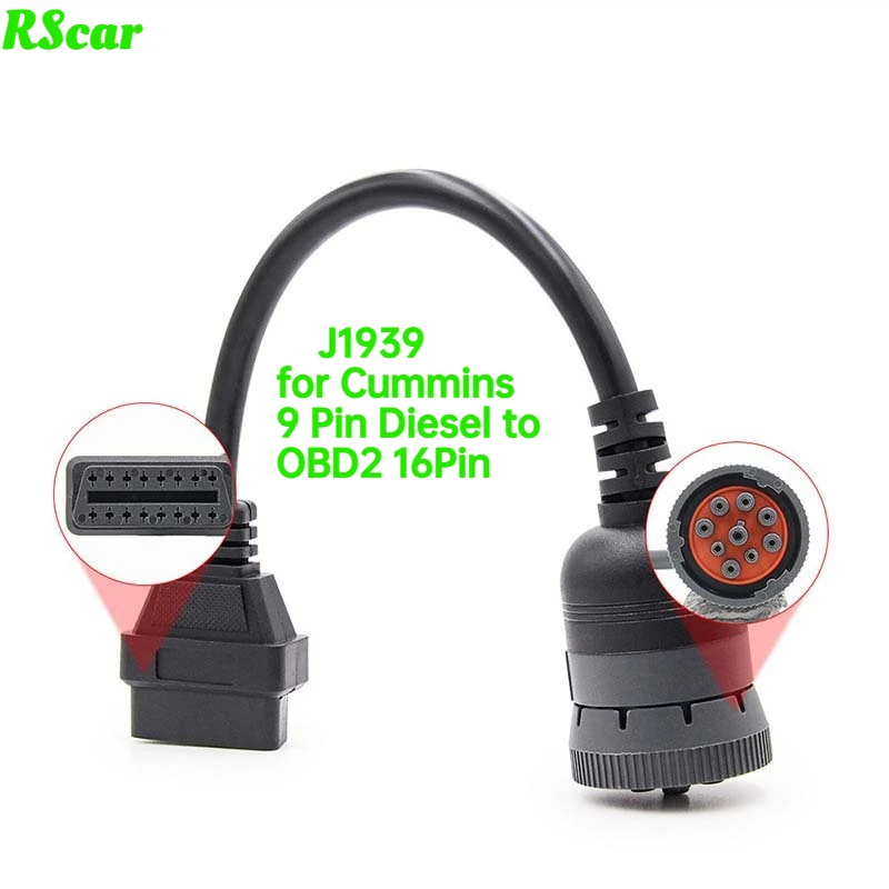 Фото НОВЫЙ J1939 для Cummins, 9-контактный разъем для дизельных двигателей на OBD2 16-контактный разъем (гнездо), диагностический кабель для грузовиков, подходит для старых автомобилей.