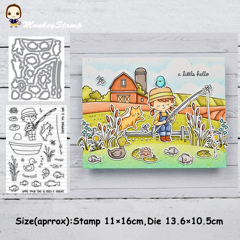 

Fishin' Hole Metal Cutting Dies Stencils Clear Stamp for DIY Scrapbooking Photo Album Decorative Embossing Paper Cards