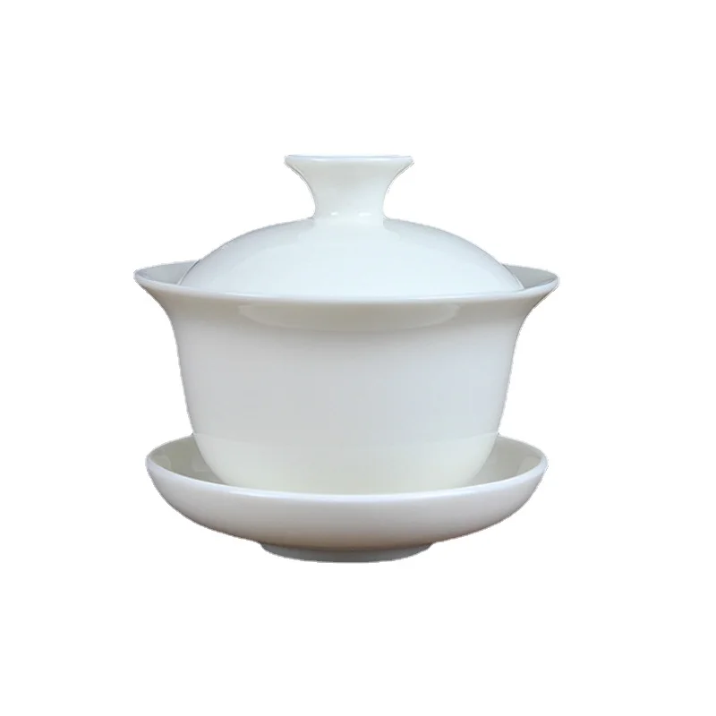 

Chinese Pure White Gaiwan Tea Cup Kung Fu White Ceramic Gaiwan White Teaware Reusable Bubble Tea Cup Copo Tyeso Sancai Tea Cup