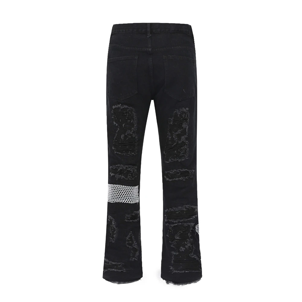 Vintage Denim Pants 2023 Men Streetwear Retro Ripped Grid Patchwork Denim Pant Jeans HipHip Casual Joggers Trousers Jeans