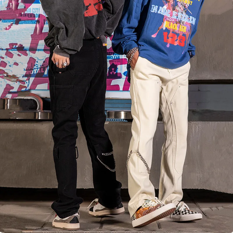 

2022 New Fashion Chain Brown Straight Men Cargo Baggy Pants Punk Hip Hop Couples Loose Cotton Casual Trousers Pantalones Hombre