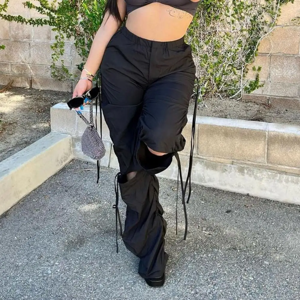 

Soft Attractive Lady Solid Color Oversized Sports Casual Pants Ankle Length Dance Pants Slant Pockets Female Clothing