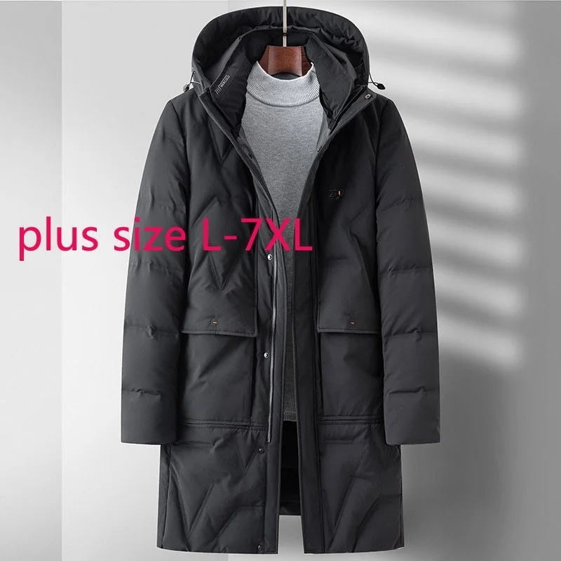 

Новое поступление, зимнее модное супер большое мужское длинное пальто с воротником-стойкой и капюшоном, толстое пальто на белом утином пуху, женское