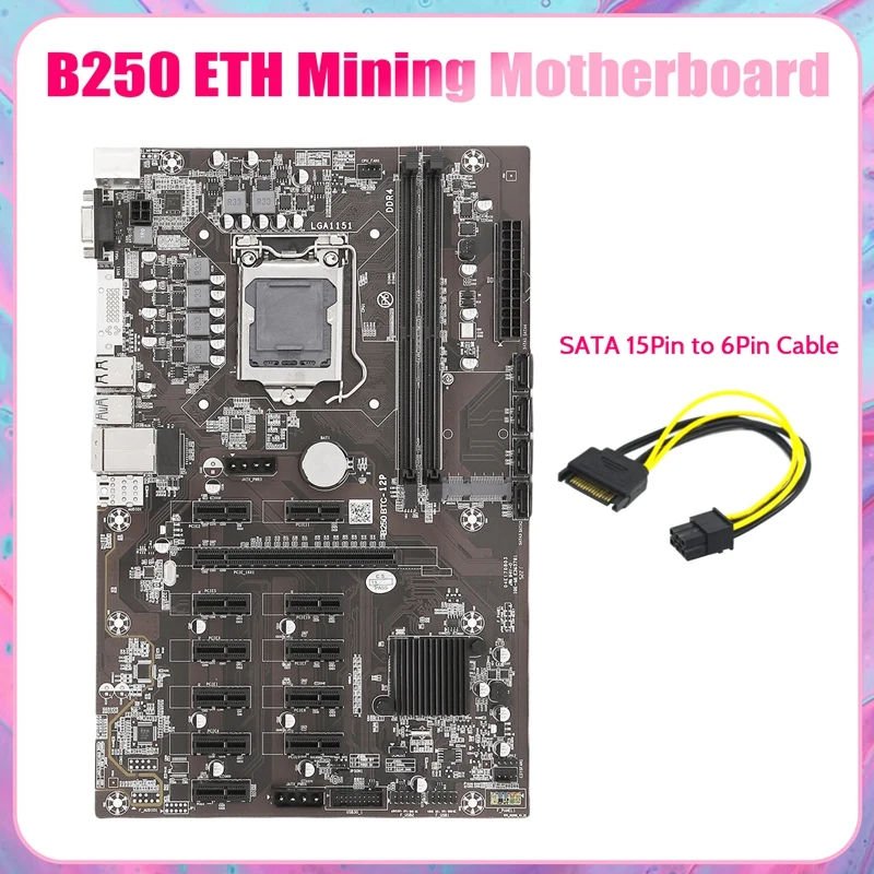

Материнская плата для майнинга B250B ETH + SATA 15Pin до 6Pin кабель LGA1151 DDR4 12x, слот для графической карты MSATA SATA для майнинга BTC