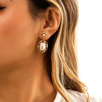 ingesight z korean elegant imitation pearl dangle drop earrings for women geometric hollow out hanging earrings jewelry brincos
