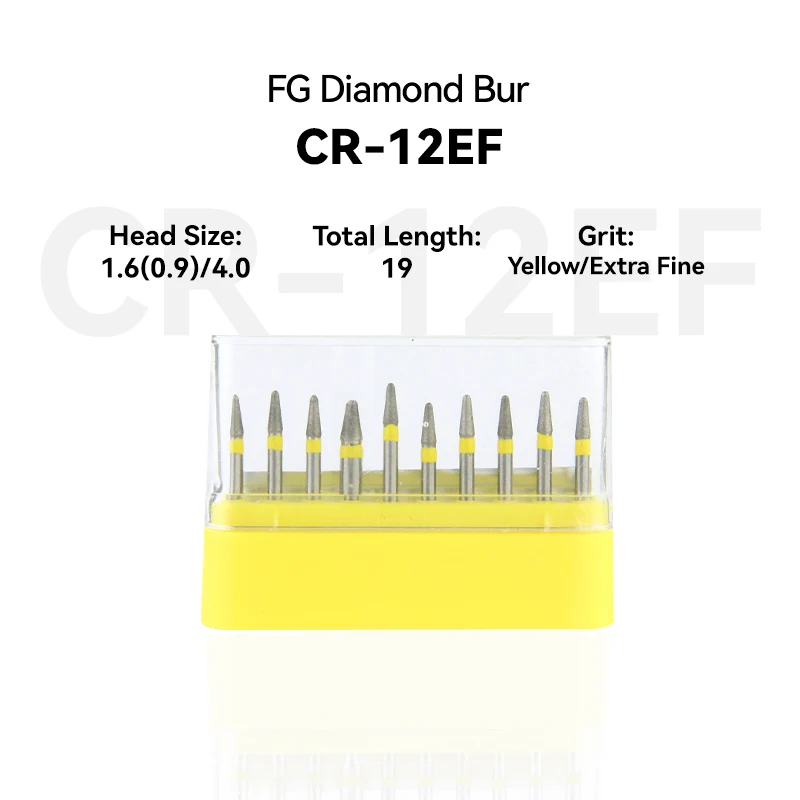 

1Set Dental Diamond Burs CR-12EF FG High Speed 19.0mm Yellow Rings Extra Fine Medium Intra-oral Shank Burs for Dentistry